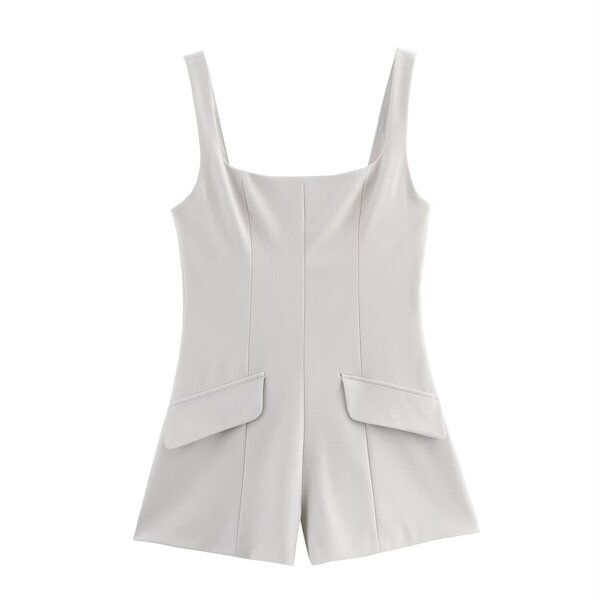 Suspender Jumpsuit Factory - OEM Custom Retro Lapel Sleeveless Women's Short