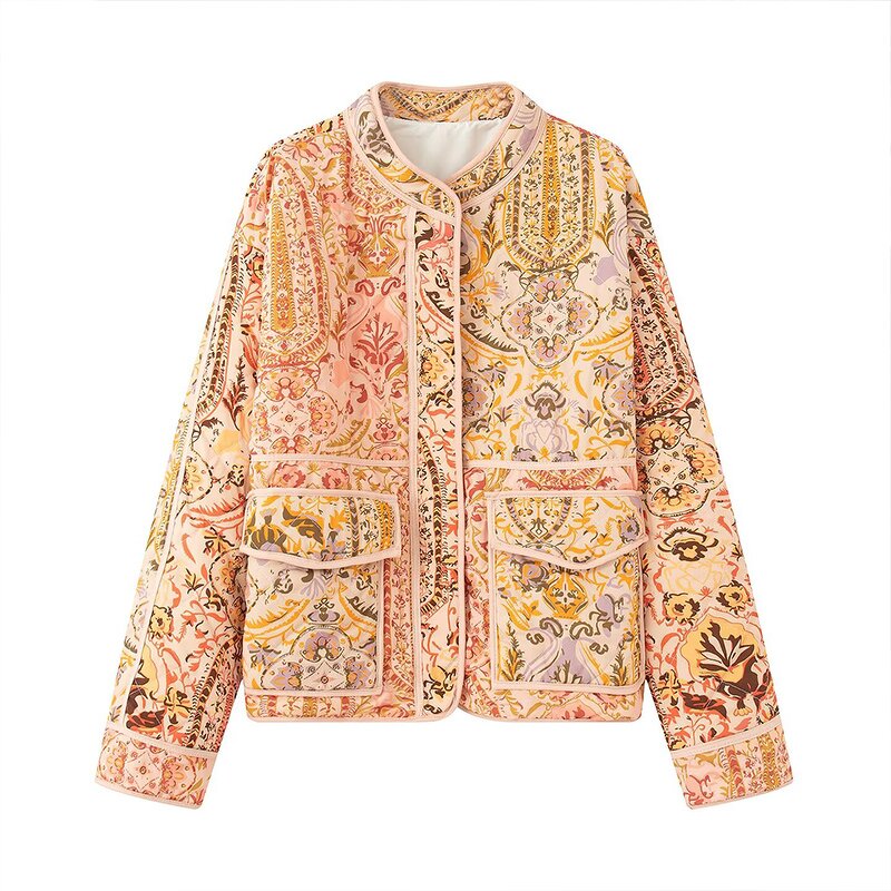 Stand Collar Printed Jacket Factory - OEM Custom Autumn Winter Long Sleeve Versatile