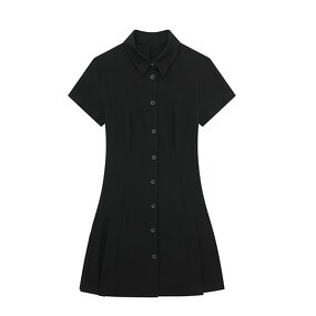 Shirt Style Mini Dress Factory - OEM Custom Retro Black Casual Short Sleeve