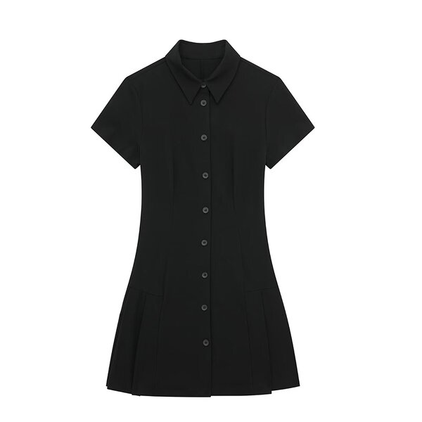 Shirt Style Mini Dress Factory - OEM Custom Retro Black Casual Short Sleeve