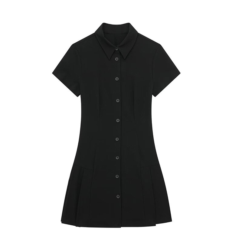 Shirt Style Mini Dress Factory - OEM Custom Retro Black Casual Short Sleeve