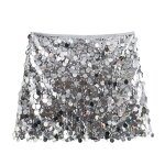 Silver Sequin High-Waisted Mini Skirt Factory - OEM Custom Vintage Side Zipper