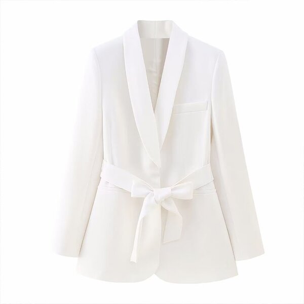 Belted Dress Collar Blazer Factory - OEM Custom Vintage Long Sleeve Coat