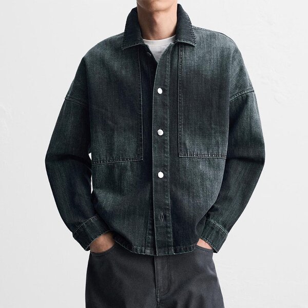 Washed Denim Shirt Factory - OEM Custom Spring Men's Retro Loose Lapel Casual