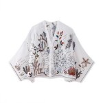 Embroidered Cotton Shirt Factory - OEM Custom Vintage V Neck Wide Sleeve Top