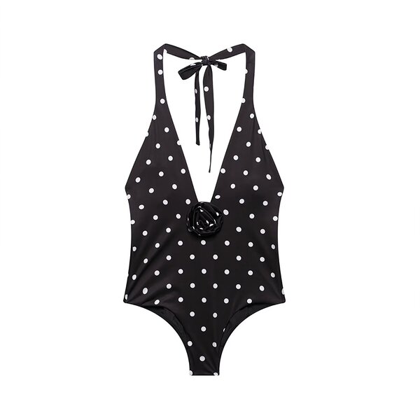 Embossed Flower Polka Dot Bodysuit Factory - OEM Custom Retro Halter Collar Slim