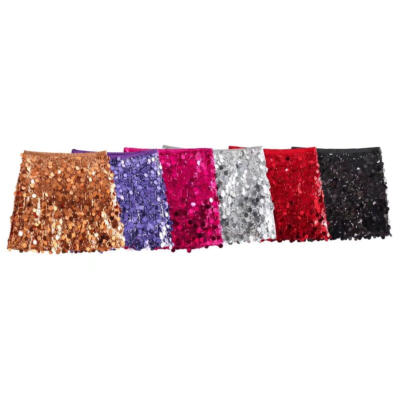 Silver Sequin High-Waisted Mini Skirt Factory - OEM Custom Vintage Side Zipper