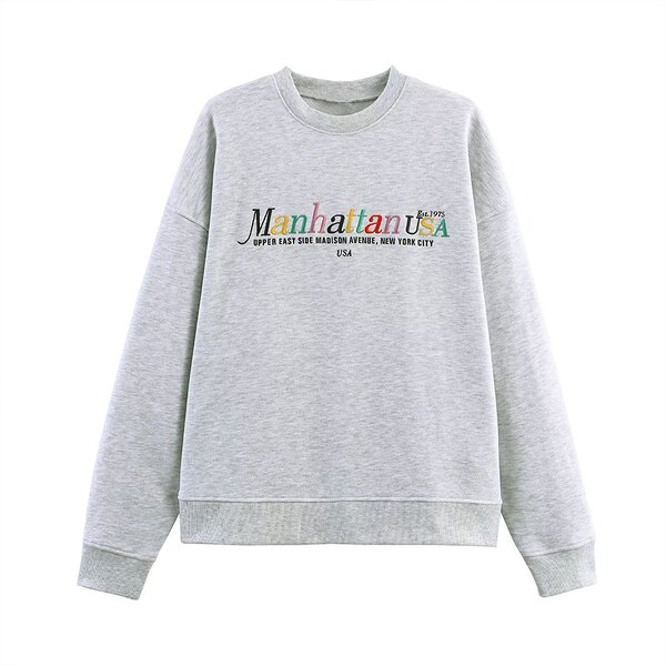 College Style Sweatshirt Factory - OEM Custom Gray Long-sleeved Ladies Sweatshirt