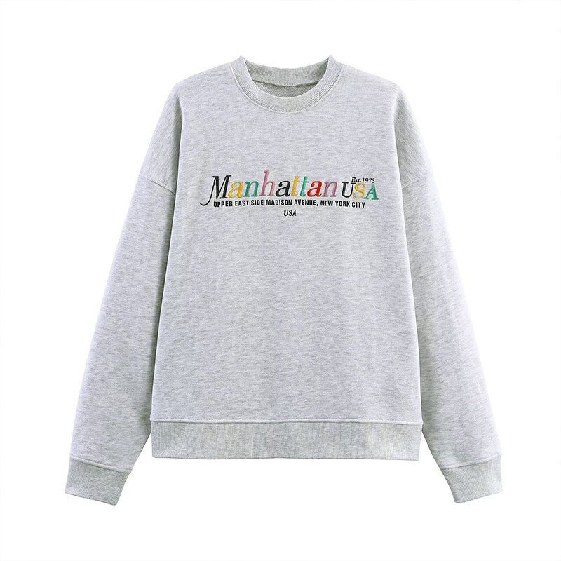 College Style Sweatshirt Factory - OEM Custom Gray Long-sleeved Ladies Sweatshirt