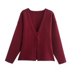 Simple Knitted Sweater Factory - OEM Custom Retro V-neck Solid Color Casual Female