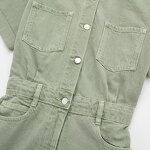 Denim Short Jumpsuit Factory - OEM Custom Retro High Waist Zipper Placket