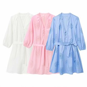 Laminated Embroidery Decorative Dress Factory - OEM Custom Poplin V-neck Mini