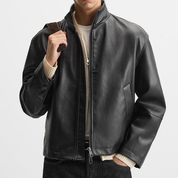 Imitation Leather Short Jacket Factory - OEM Custom Spring Men's Retro Classic Black