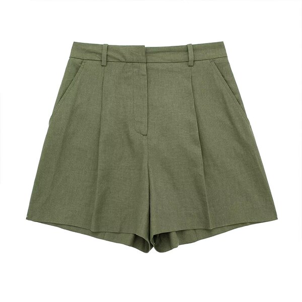 Linen Blend Casual Shorts Factory - OEM Custom Retro Side Pocket Zipper Fly