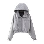 Short Hooded Sweatshirt Factory - OEM Custom Fabric Retro Slim Fit Ladies Top