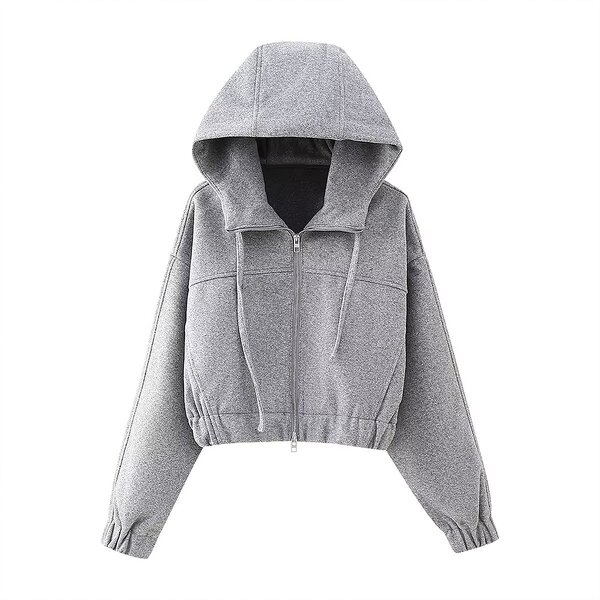 Short Hooded Sweatshirt Factory - OEM Custom Fabric Retro Slim Fit Ladies Top