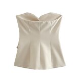 Sleeveless Button Vest Factory - OEM Custom Vintage Patch Pocket White Crop Top