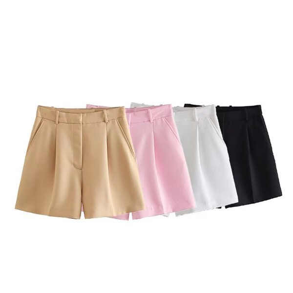 High Waist Pleated Casual Shorts Factory - OEM Custom Retro High Waist Side Pocket
