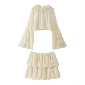 Ruffled Chiffon Shirt Skirt Two-piece Factory - OEM Custom Summer Short Shirt Mini