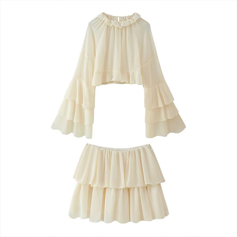 Ruffled Chiffon Shirt Skirt Two-piece Factory - OEM Custom Summer Short Shirt Mini