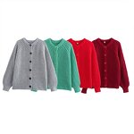 Red Knit Sweater Cardigan Factory - OEM Custom Vintage Long Sleeve Single-Breasted