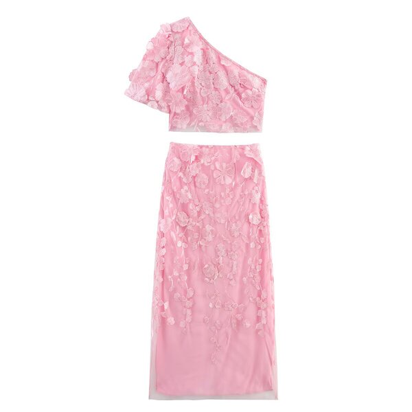 Hollow Flower Suit Factory - OEM Custom Trendy Oblique Shoulder Top and Skirt