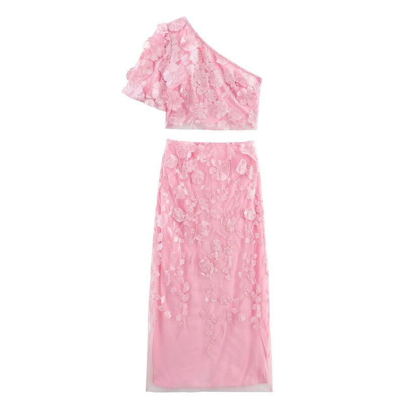 Hollow Flower Suit Factory - OEM Custom Trendy Oblique Shoulder Top and Skirt