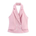 Double-Breasted Halter Collar Vest Top Factory - OEM Custom Summer Fashion Retro Solid
