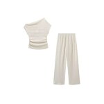 Asymmetrical Top and Trousers Set Factory - OEM Custom Solid Color Knitted Texture Suit