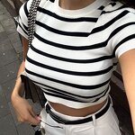 Round Neck Striped Short Knitted Top Factory - OEM Custom Autumn Casual Slim Sexy