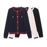 Gold Button Knitted Top Factory - OEM Custom Retro Round Neck Long Sleeve Casual