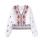 Women's Long Sleeve Shirt Factory - OEM Custom V Neck Contrast Printing Blouse