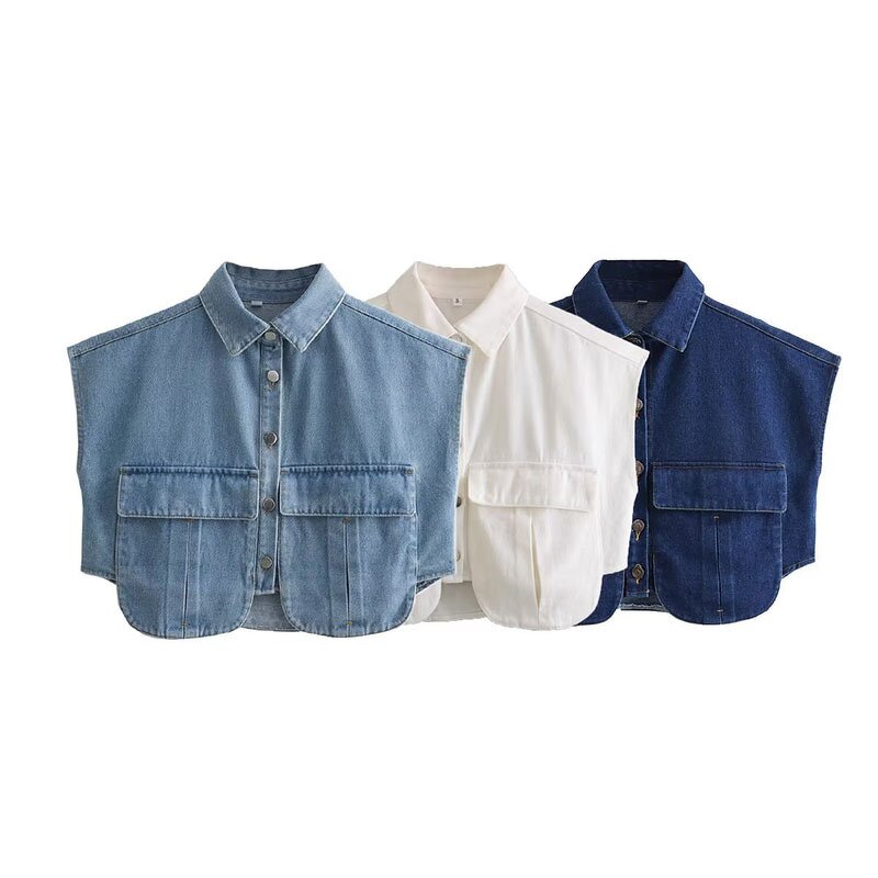 Double Pocket Denim Top Factory - OEM Custom Autumn Winter 3-color Retro Lapel