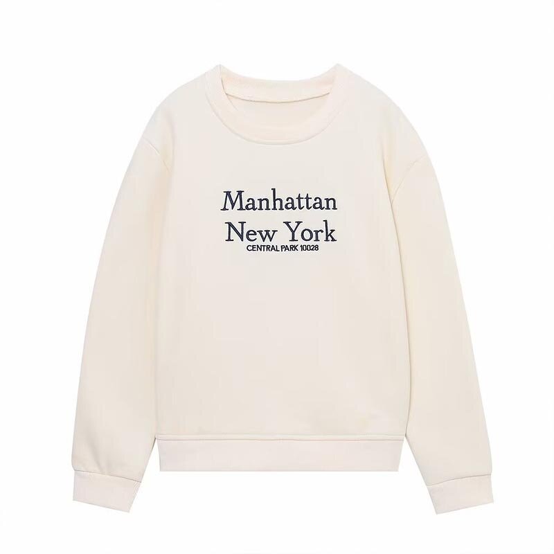 Letter Embroidery Sweatshirt Factory - OEM Custom Women's Round Neck Slim Fit