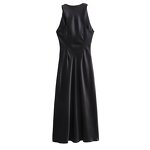 Silk Satin Texture Dress Factory - OEM Custom Retro Black Sleeveless Midi