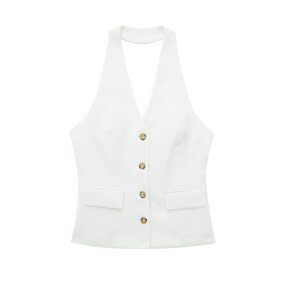 Single Breasted White Vest Factory - OEM Custom Retro Backless Halter Neck Ladies