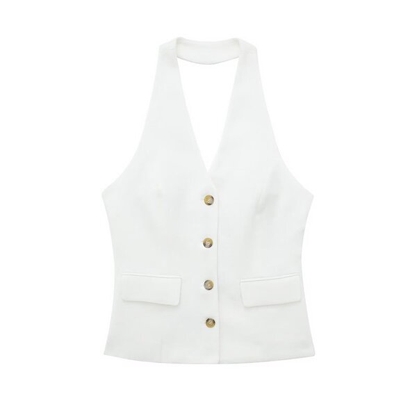 Single Breasted White Vest Factory - OEM Custom Retro Backless Halter Neck Ladies