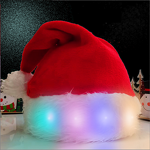 Santa Hat with LED Lights Factory - OEM Creative 3D Embroidered Green and Red Plush Holiday Party