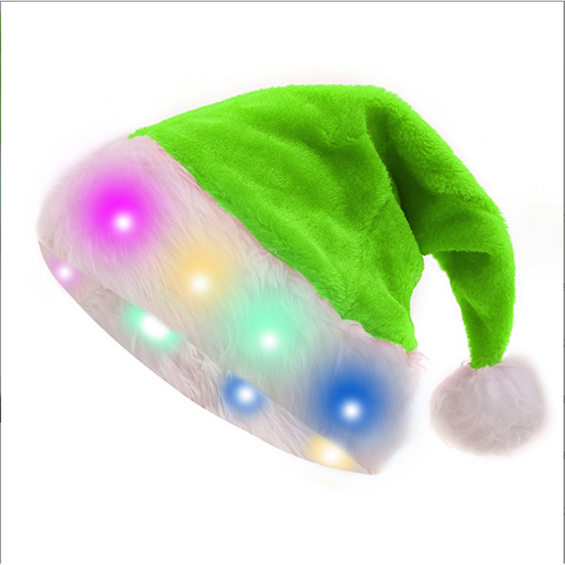 Santa Hat with LED Lights Factory - OEM Creative 3D Embroidered Green and Red Plush Holiday Party