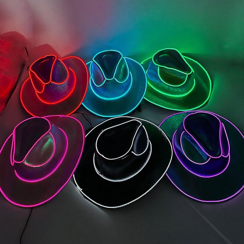 LED Flashing Neon Party Hat Factory - OEM Halloween Christmas Colorful Sequin Glitter Cowboy Cosplay