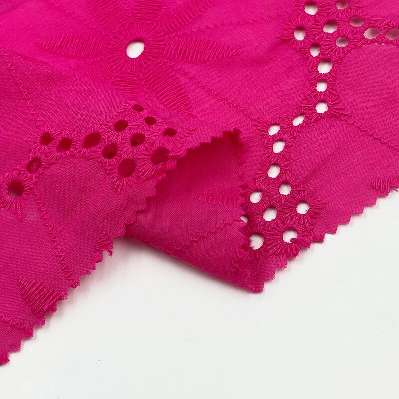 Lace Fabric Manufacturer - Custom Rose Red Laser Cut Voile Cotton Fabric