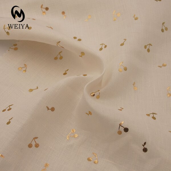 Linen Fabric Manufacturer - 1414 Woven Gold Foil Print 100% Linen