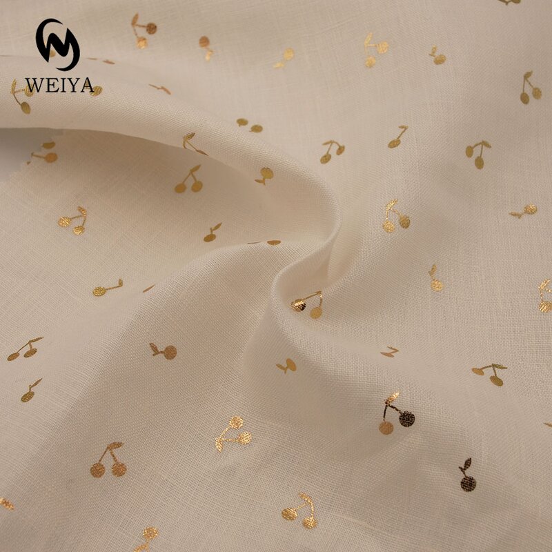 Linen Fabric Manufacturer - 1414 Woven Gold Foil Print 100% Linen
