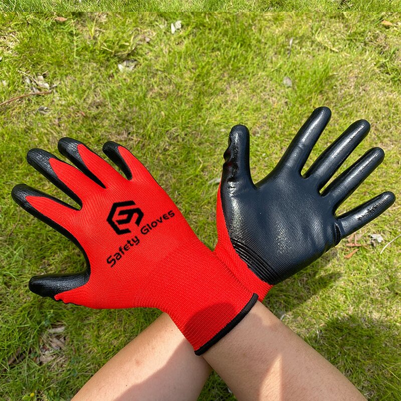 Work Gloves Manufacturer - Wholesale 13g Black Polyester Nitrile Gloves