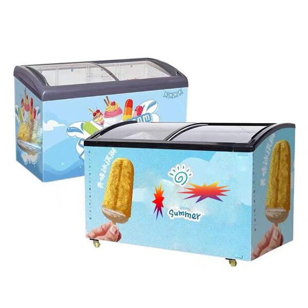 Ice Cream Display Freezer Manufacturer - Glass Top Double Door Commercial