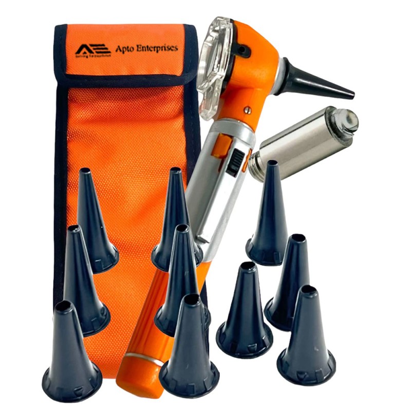 Professional Medical Devices Fiber Optic Mini Otoscope Orange Color Pocket Otoscope with Pouch Case