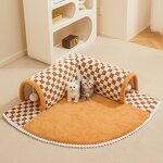 Cat Tunnel Bed Factory - 2-in-1 Play Tunnel and Mat Checkered Plush Design