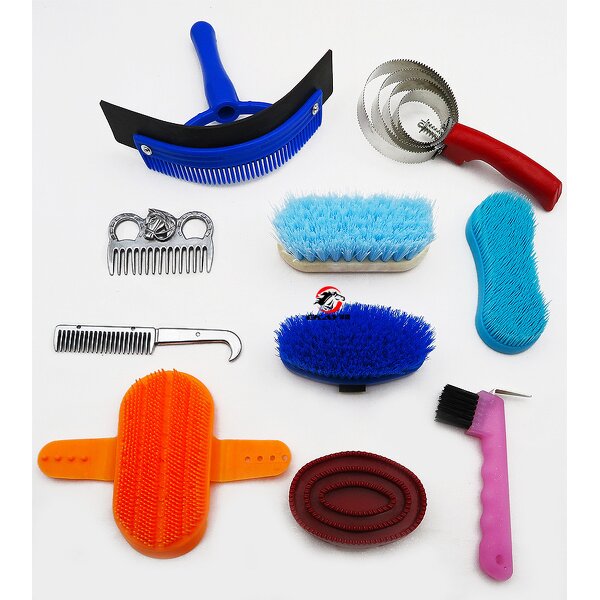 Horse Grooming Kit Manufacturer - 10-Piece Set with Tote Comb Hoof Pick Scraper