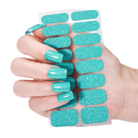 Qualitative 16 Finger Pure Scallion Series French Style Nail Polish Decals Rhinestone Versatile Adhesive PET Films  with Art