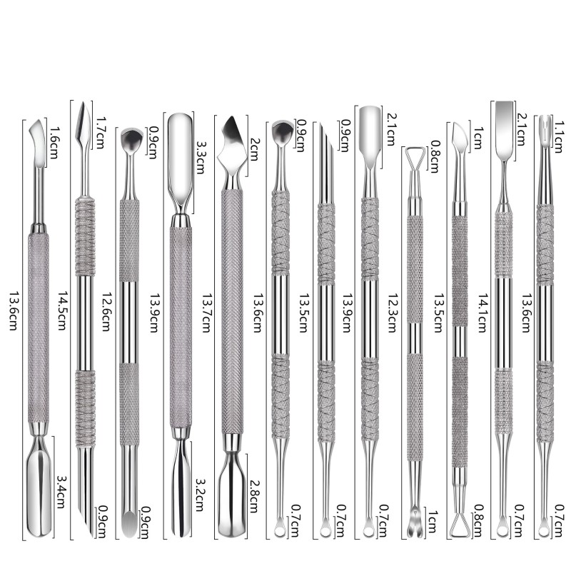 Multi-Functional Steel Cross-Border Nail Cuticle Pusher Double-Headed Beveled Arc-Shaped Dead Skin Tool Russian Nail Art Tool